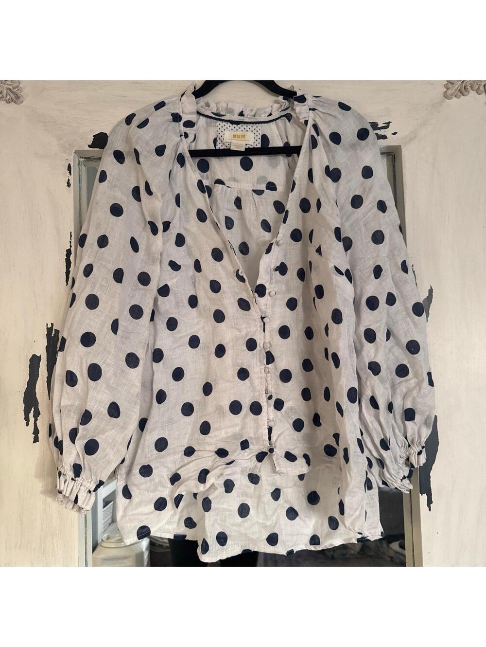 Maeve The Audie Puff Sleeve Linen Blouse size M - Picture 2 of 4